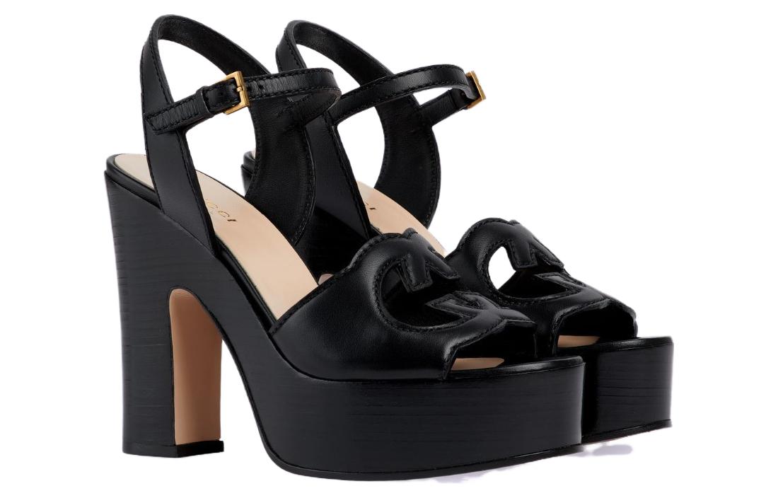 Lookbook (Women) Gucci Leather Block-Heel Buckle Slide 'Black' 730022-US000-1000