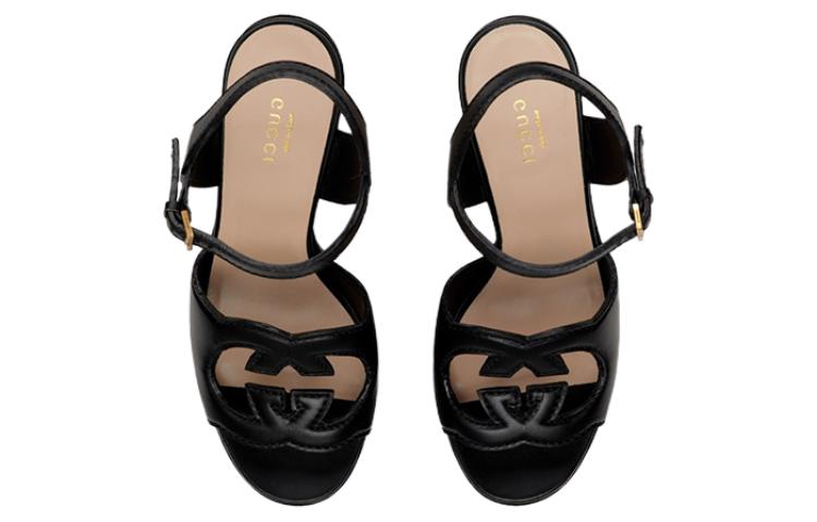 Purchase (Women) Gucci Leather Block-Heel Buckle Slide 'Black' 730022-US000-1000
