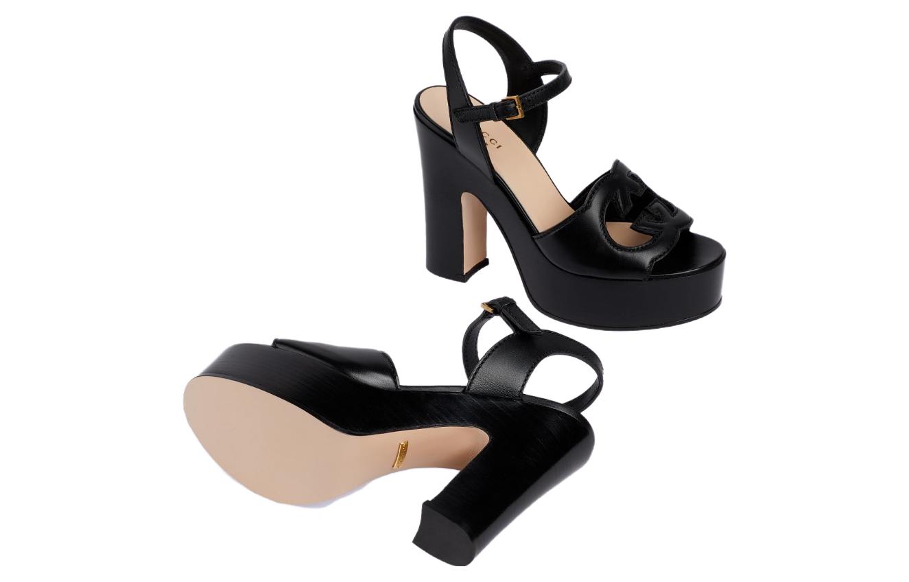 Details for (Women) Gucci Leather Block-Heel Buckle Slide 'Black' 730022-US000-1000