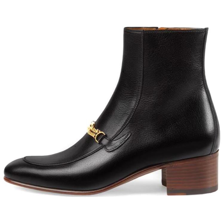 (Women) Gucci Leather Boots with Interlocking G chains 'Black' 648697-D3V00-1000