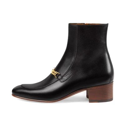 (W) Gucci Leather Boots with Interlocking G chains 'Black'