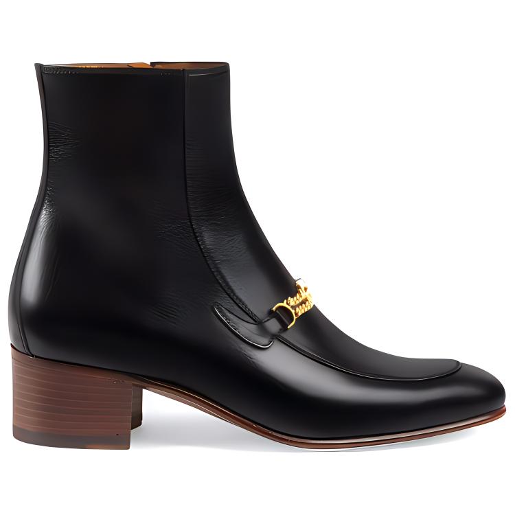 Order (W) Sepatu Boots Kulit Gucci Rantai G Terkait 'Hitam' 648697-D3V00-1000