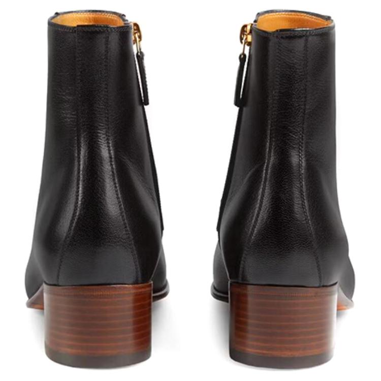 Purchase (W) Sepatu Boots Kulit Gucci Rantai G Terkait 'Hitam' 648697-D3V00-1000