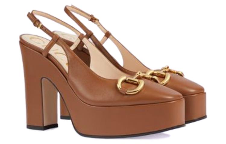 Lookbook (W) 古驰棕色皮革Horsebit粗跟鞋 723837-BKO00-2535