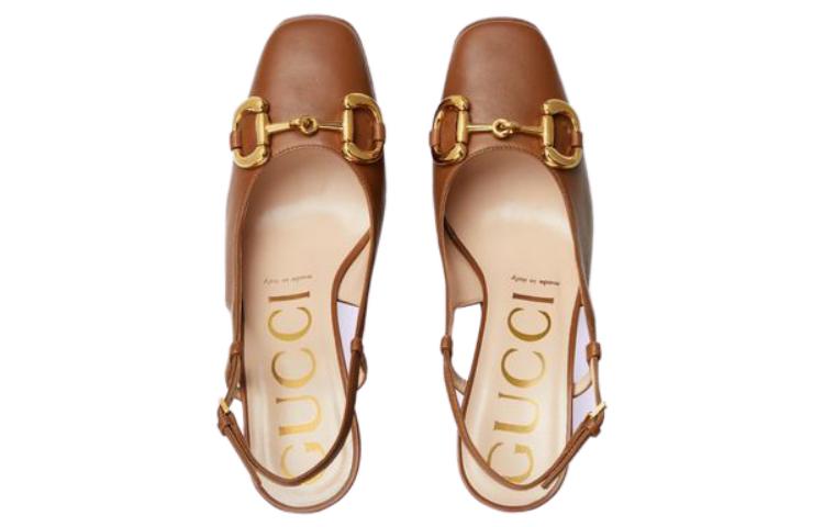 Shop (W) 古驰棕色皮革Horsebit粗跟鞋 723837-BKO00-2535