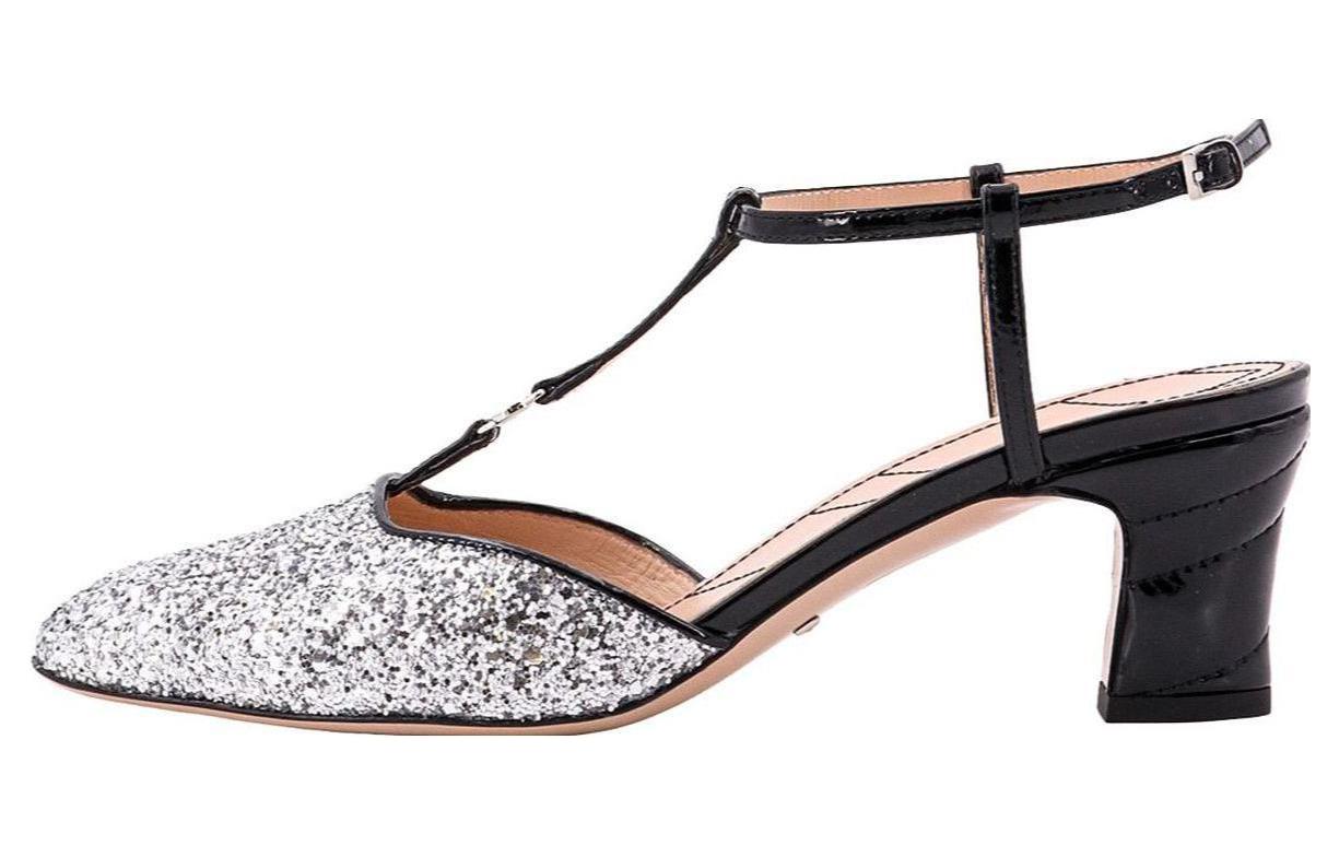 (Women) Gucci Leather Buckle Block Heel 'Silver' 753526-FACCC-8147