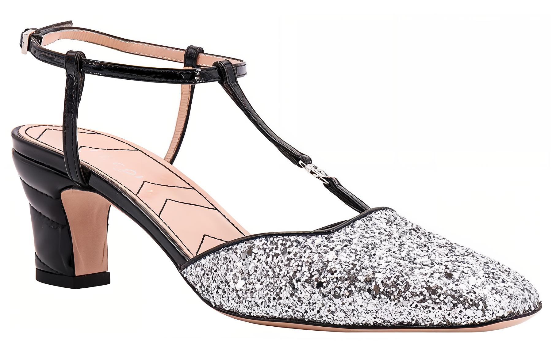 Shop (Women) Gucci Leather Buckle Block Heel 'Silver' 753526-FACCC-8147