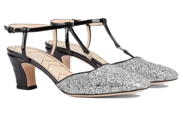 Purchase (Women) Gucci Leather Buckle Block Heel 'Silver' 753526-FACCC-8147