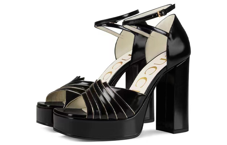 (Women) Gucci Leather Buckle Block Heel Slide 'Black' 601580-CLG00-1000