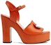 Order (W) Gucci Selipar Tumit Chunky Kulit Buckle dengan Peep Toe 'Orange Fashion' 730022-US000-7519
