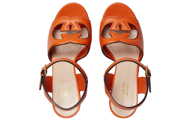 Shop (Women) Gucci Leather Buckle Chunky Heel Peep Toe Slides 'Orange Fashion' 730022-US000-7519