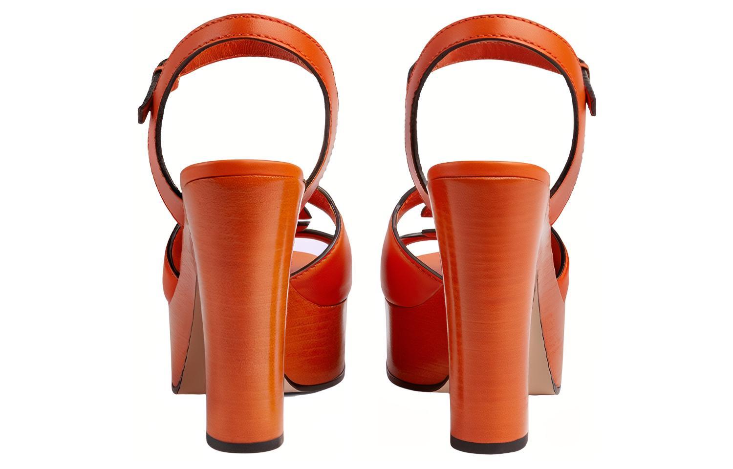Purchase (Women) Gucci Leather Buckle Chunky Heel Peep Toe Slides 'Orange Fashion' 730022-US000-7519