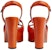 (W) Gucci Selipar Tumit Chunky Kulit Buckle dengan Peep Toe 'Orange Fashion' 730022-US000-7519