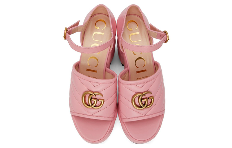 Shop (Women) Gucci Leather Buckle High-Heel 'Fashion Pink Slide' 658677-BKO60-5815