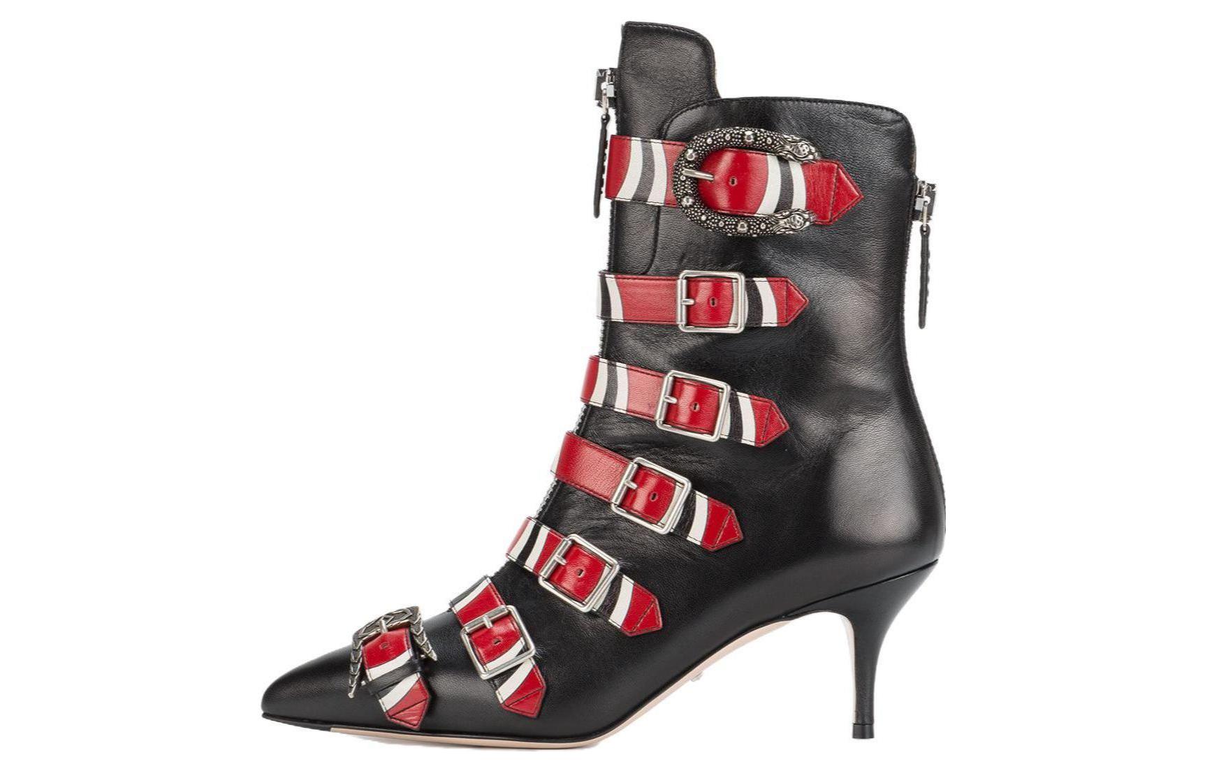 (Women) Gucci Leather Buckle High-Heel Ankle Boot 'Black Red' 452915-C9D10-1092