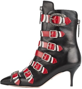 GUCCI古馳 皮革 釦帶高跟 短靴 6.5公分 女款 黑紅色 Buy GUCCI古馳 皮革 釦帶高跟 短靴 6.5公分 女款 黑紅色