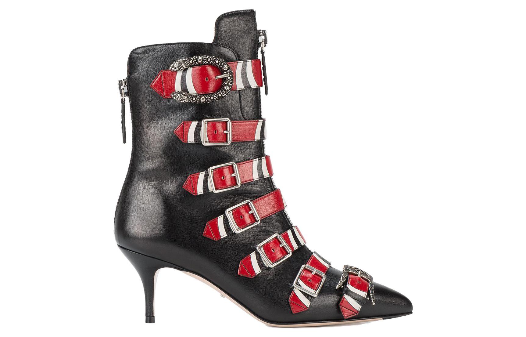 Order (Women) Gucci Leather Buckle High-Heel Ankle Boot 'Black Red' 452915-C9D10-1092