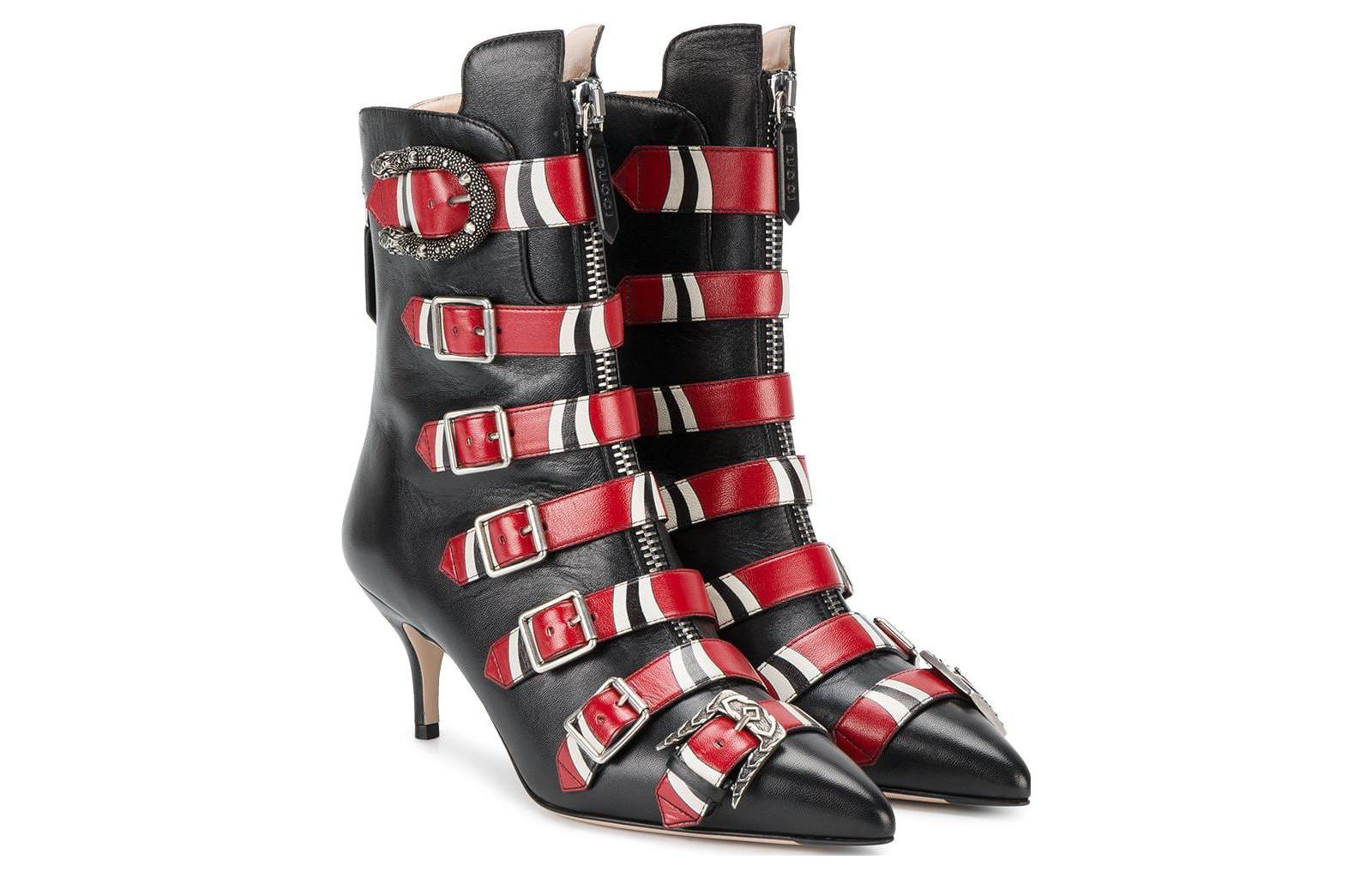 Lookbook (Women) Gucci Leather Buckle High-Heel Ankle Boot 'Black Red' 452915-C9D10-1092