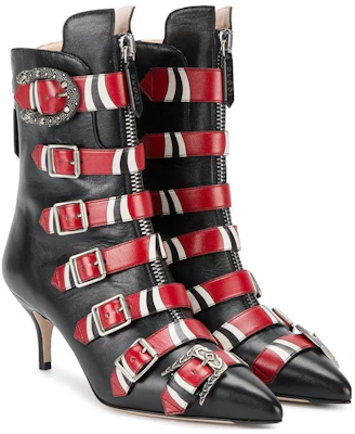 (Women) Gucci Leather Buckle High-Heel Ankle Boot 'Black Red' 452915-C9D10-1092 Lookbook (Women) Gucci Leather Buckle High-Heel Ankle Boot 'Black Red' 452915-C9D10-1092