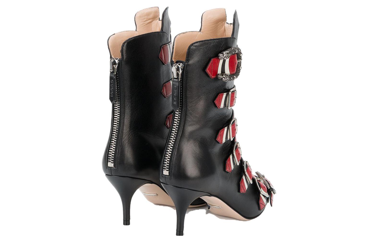 Shop (Women) Gucci Leather Buckle High-Heel Ankle Boot 'Black Red' 452915-C9D10-1092