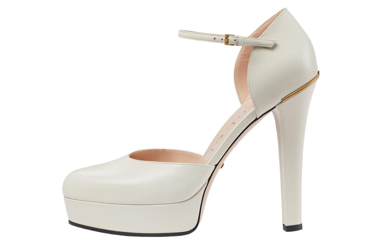 (Women) Gucci Leather Buckle Pointed Toe Stiletto 'White' 738027-C9D00-9022