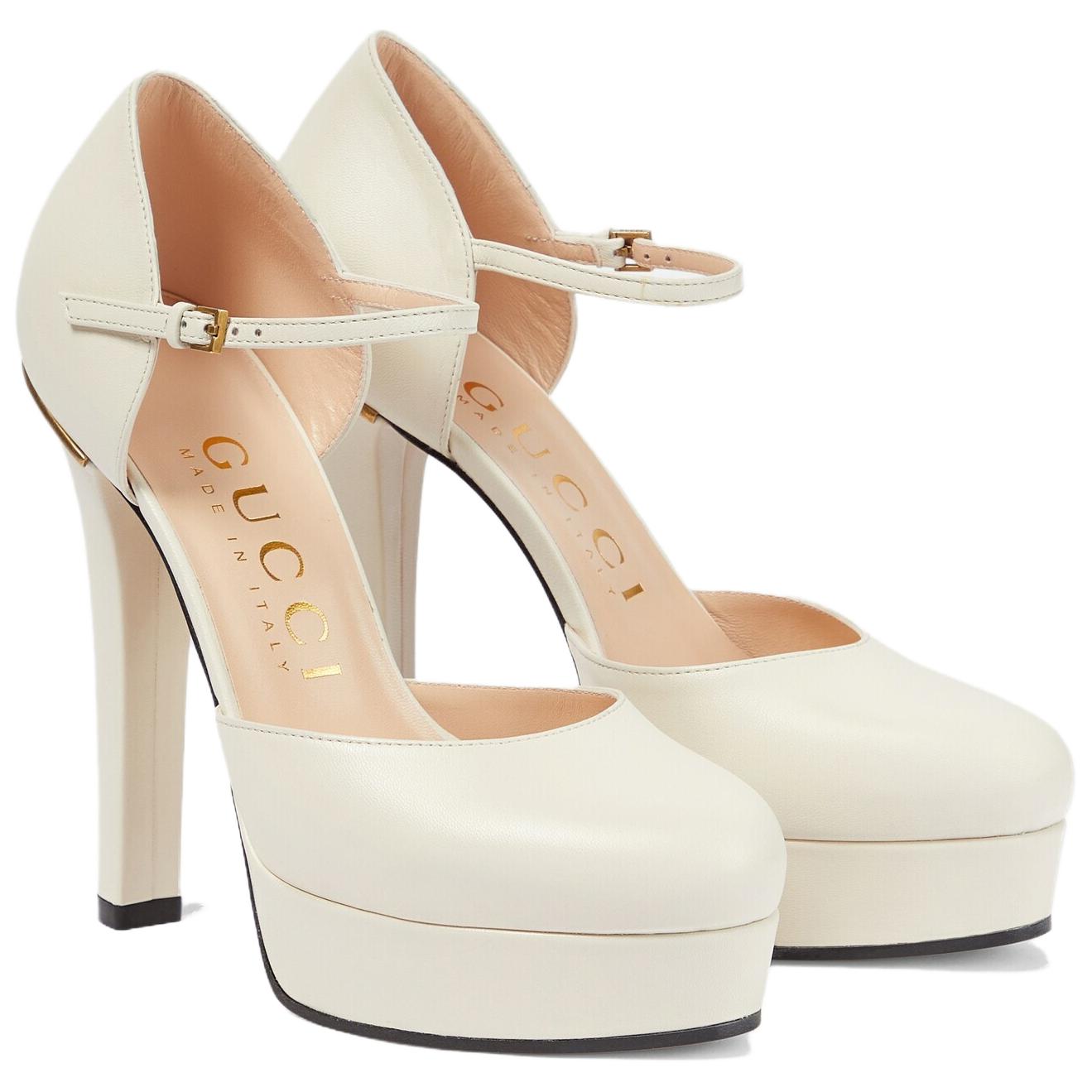 Order (W) Gucci Zapatos de Tacón Aguja con Hebilla de Cuero 'Blancos'. 738027-C9D00-9022