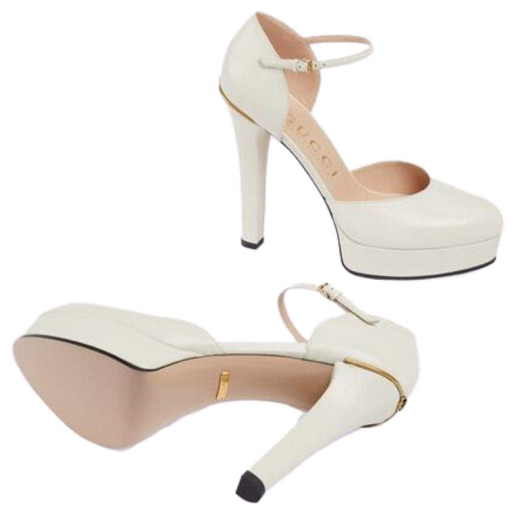 Shop (W) Gucci Zapatos de Tacón Aguja con Hebilla de Cuero 'Blancos'. 738027-C9D00-9022