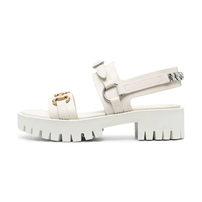 (W) Gucci Leather Buckle Round-Toe Fashion Sandal 'White'