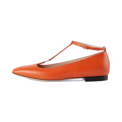 (W) Gucci Leather Buckle Round Toe Flats 'Orange'