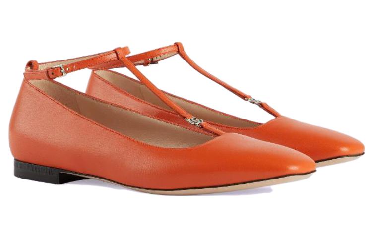 Lookbook (Women) Gucci Leather Buckle Round Toe Flats 'Orange' 723449-BKO00-7519