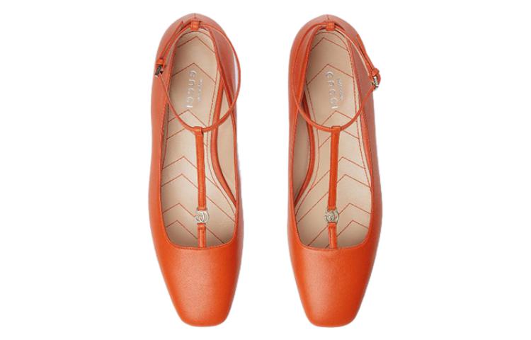 Shop (Women) Gucci Leather Buckle Round Toe Flats 'Orange' 723449-BKO00-7519