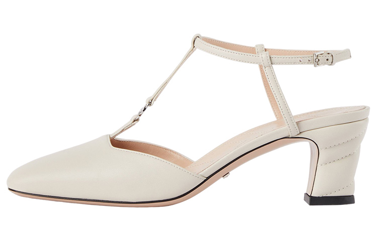(Women) Gucci Leather Buckle Square-Toe Block Heel 'White' 723446-BKO00-9049