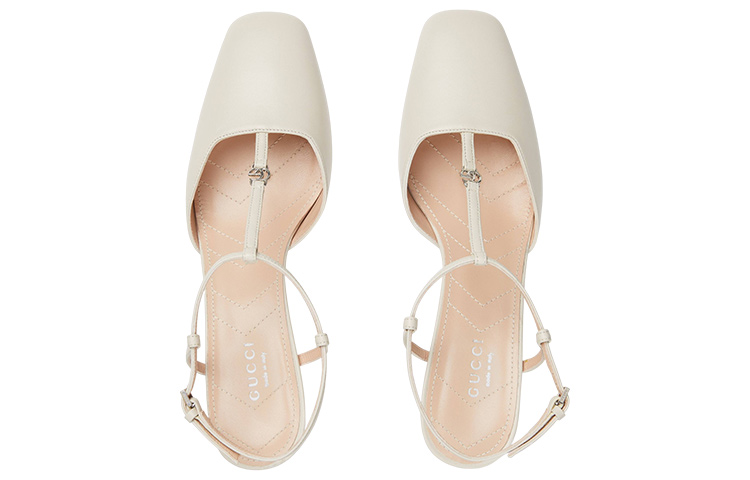 Lookbook (Women) Gucci Leather Buckle Square-Toe Block Heel 'White' 723446-BKO00-9049