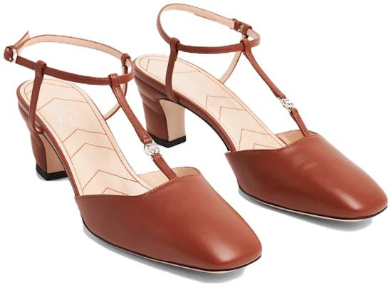 GUCCI古馳 皮革 搭扣方頭 粗跟 高跟鞋 5.3cm 女款 棕色 Shop GUCCI古馳 皮革 搭扣方頭 粗跟 高跟鞋 5.3cm 女款 棕色