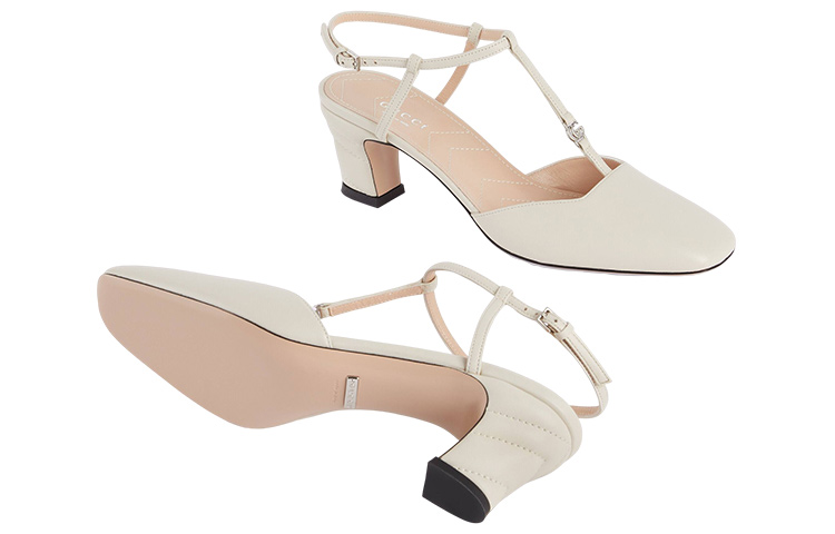 Purchase (Women) Gucci Leather Buckle Square-Toe Block Heel 'White' 723446-BKO00-9049
