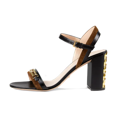 (W) Gucci Leather Chain 'Black Fashion Sandal'