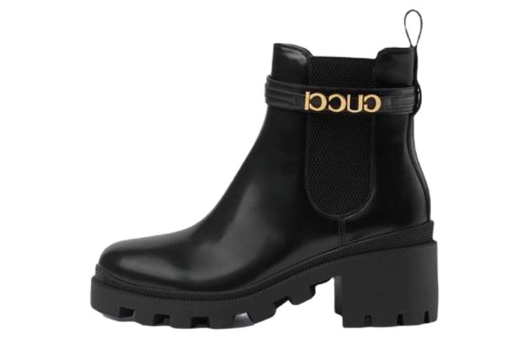 (Women) Gucci Mid-Heel Boot With Logo 'Black Leather' 734909-AABK6-1000