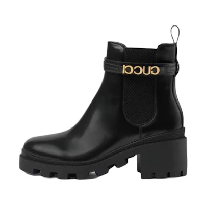 (W) Gucci Mid-Heel Boot With Logo 'Black Leather'