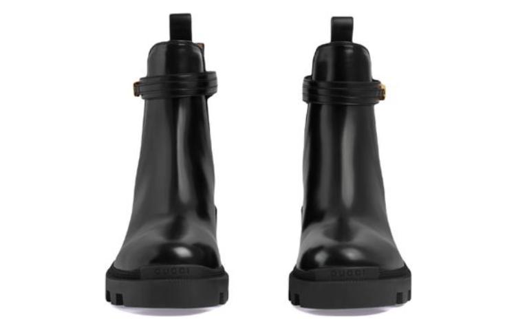 Lookbook GUCCI古馳 皮革 時尚套腳 及踝 切爾西靴 女款 黑色