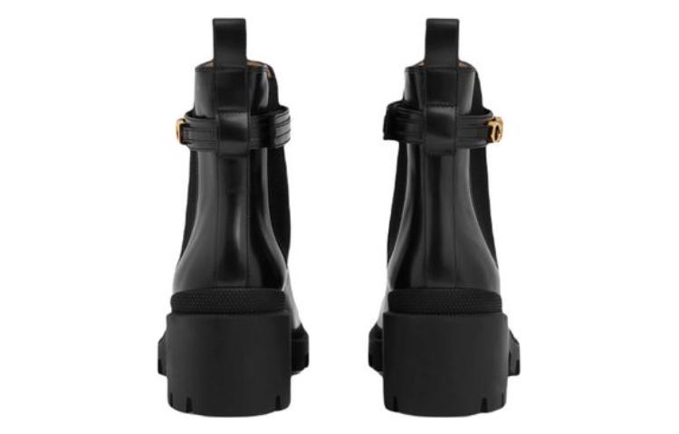 Shop GUCCI古馳 皮革 時尚套腳 及踝 切爾西靴 女款 黑色