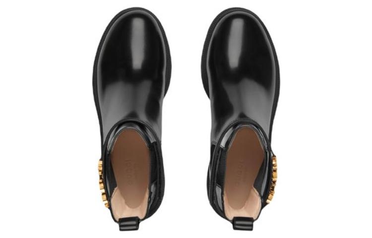 Purchase GUCCI古馳 皮革 時尚套腳 及踝 切爾西靴 女款 黑色