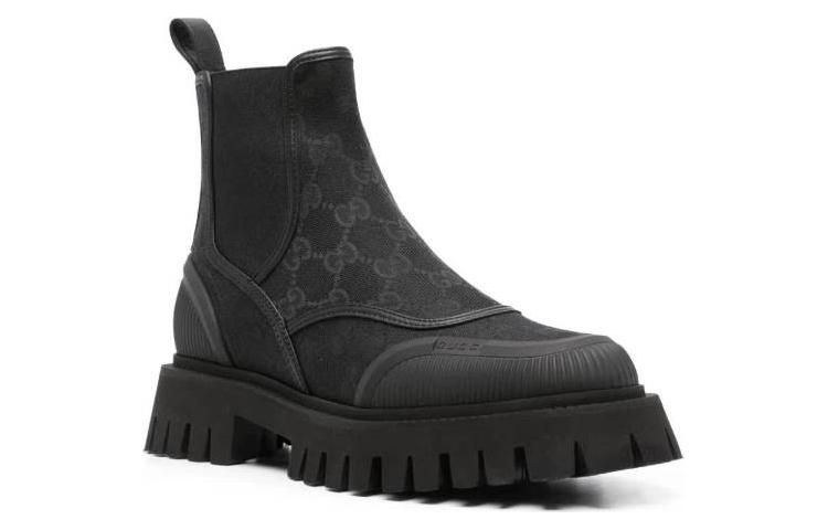 Lookbook (W) Gucci Leren Chelsea Boots ''Stijlvolle Veelzijdige Halfhoge Zwart'' 751711-FABSQ-1000