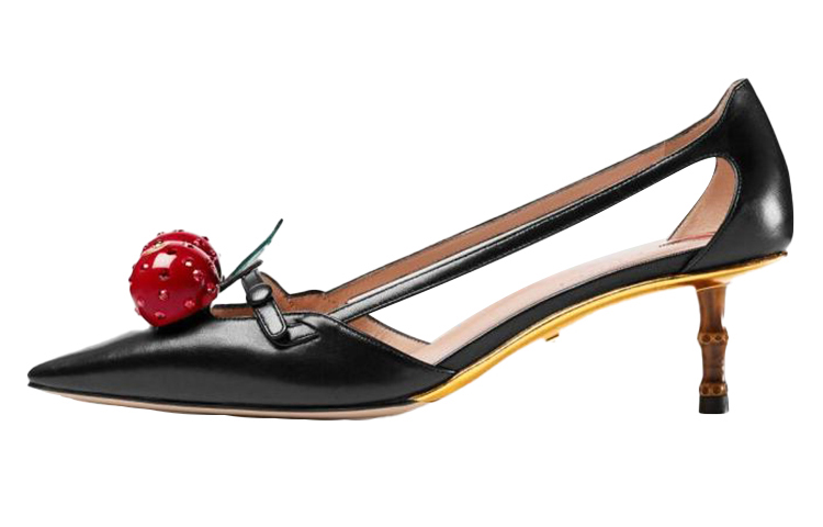 (Women) Gucci Leather Cherry 'Black High Heel Pump' 452766-C9DN0-1170