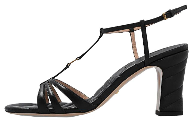 (Women) Gucci Leather Chunky-Heel One-Strap Sandals 'Black' 723448-BKO00-1000