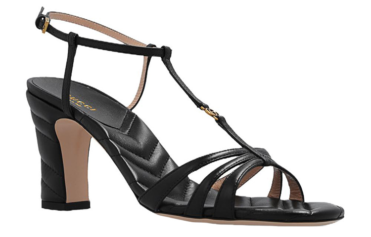 Lookbook (W) Sandali Gucci in Pelle con Tacco Largo e Cinturino Unico ''Neri'' 723448-BKO00-1000