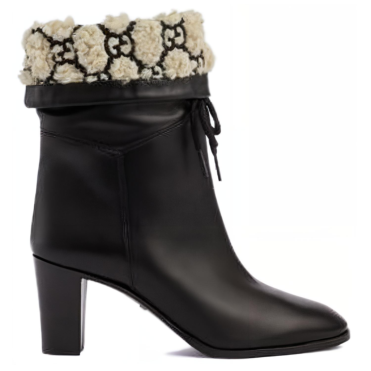 (Women) Gucci Leather Chunky Heel Lace-Up Ankle Boot 'Black' 719826-AAA5Q-1078