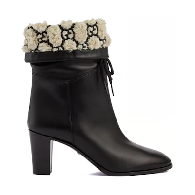(W) Gucci Leather Chunky Heel Lace-Up Ankle Boot 'Black'