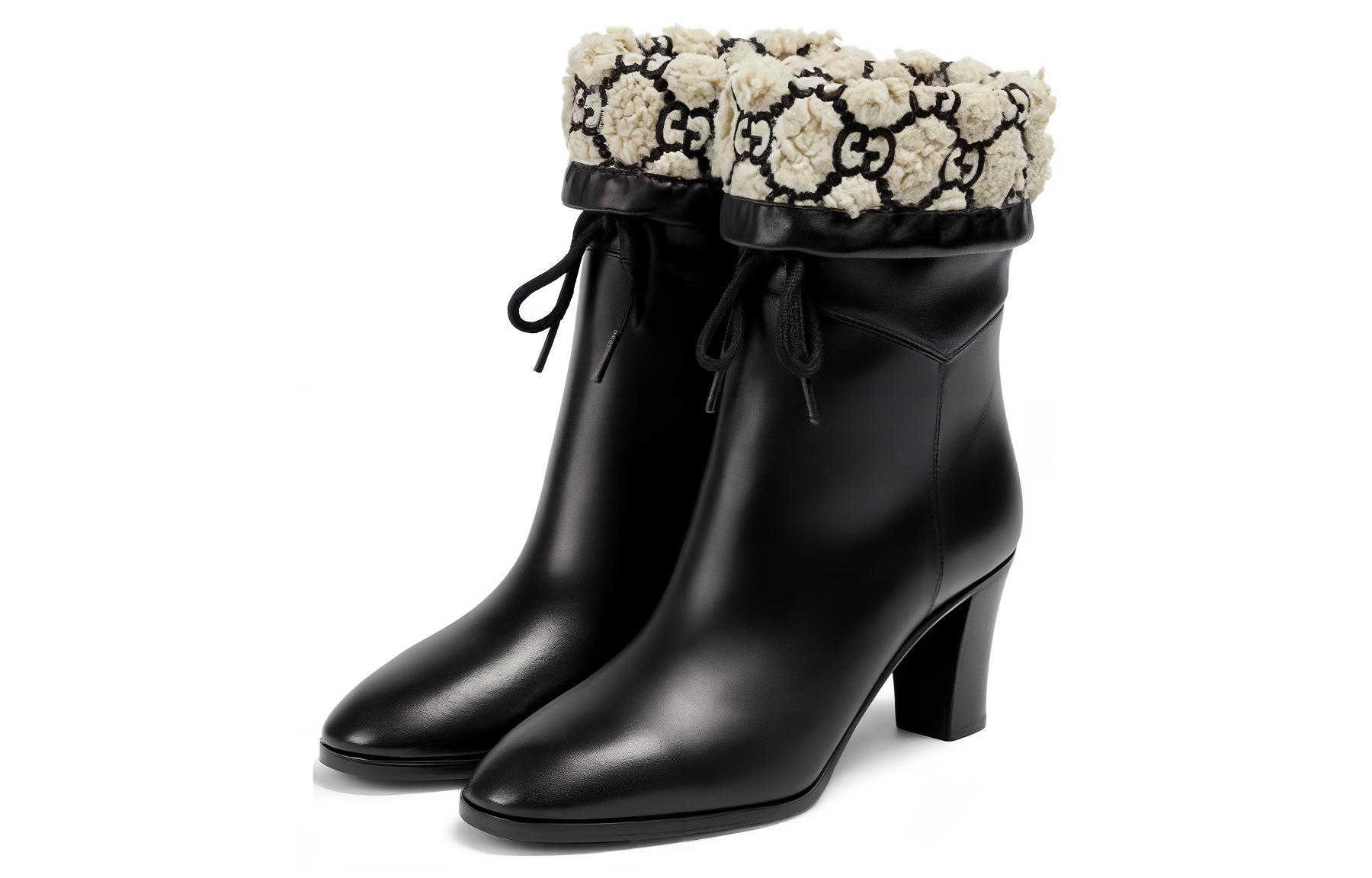 (W) Gucci Leather Chunky Heel Lace-Up Ankle Boot 'Black' 圖 2