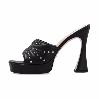 (W) Gucci Leather Chunky Heel Peep Toe Slide 'Fashion Black'