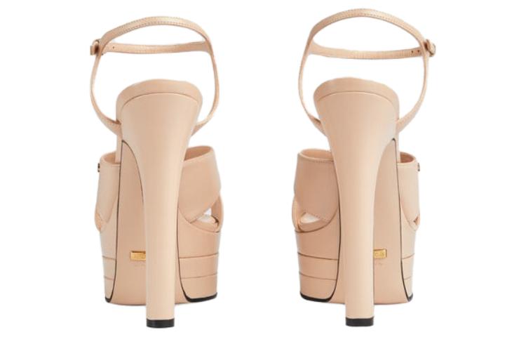 Shop GUCCI古馳 皮革 交叉帶休閒 時尚涼拖 女款 粉色